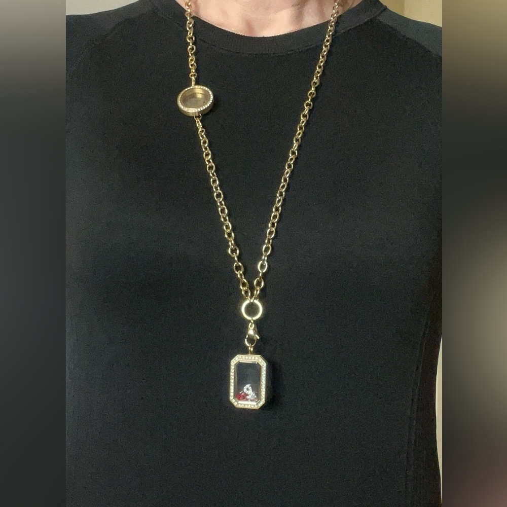 Gold Origami Owl Chain w 2 Lockets and Valentine’s Day Charms